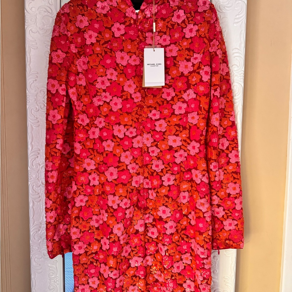Authentic Michael Kors Collection Floral Sequin Women's Dress - Pink and Orange - Picture 6 of 8
